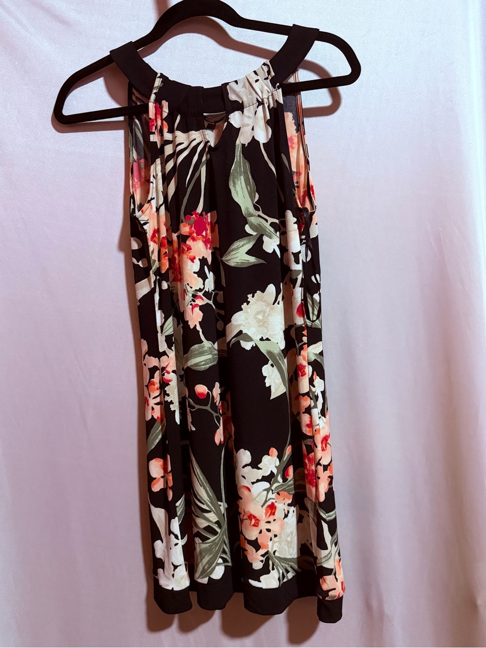White House Black Market Black Floral Tie-Neck Dress Size S CL316
